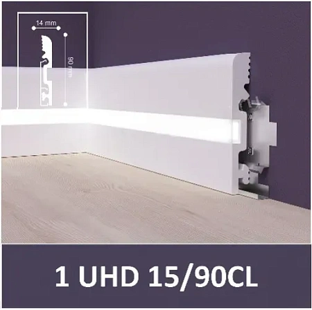 Плинтус полистирол 1UHD 15/90CL (90*14*2400) Solid на клей и клипсу