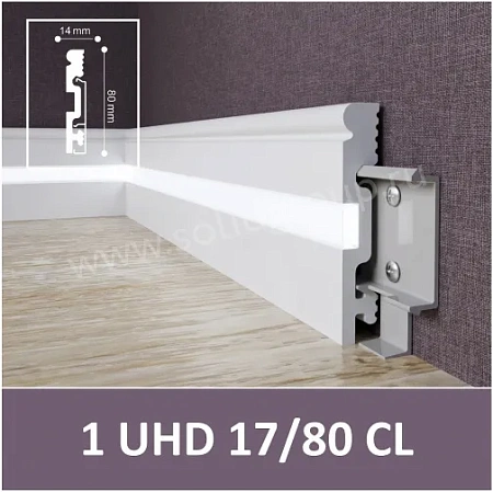 Плинтус полистирол под LED подсветку 1UHD 17/80CL (80*14*2400) Solid на клей и клипсу