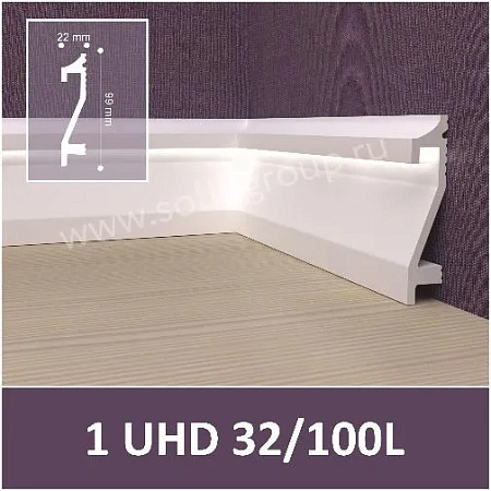 Плинтус полистирол под LED подсветку 1UHD 32/100L (99*22*2400) Solid на клей