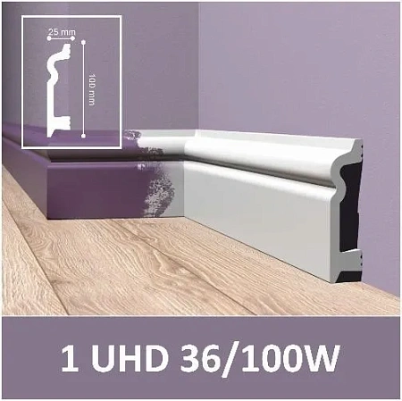 Плинтус полистирол 1UHD 36/100W (100*25*2400) Solid на клей
